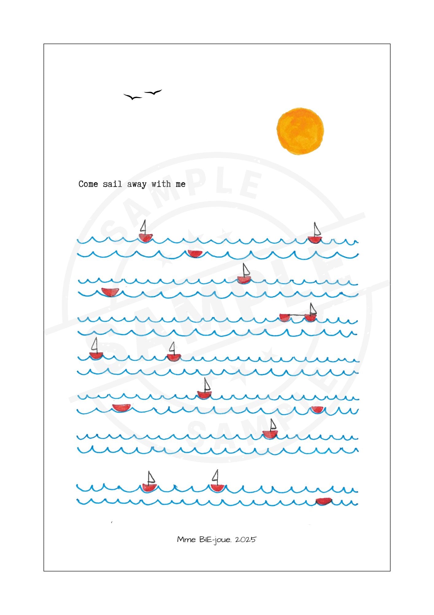Tekening 'Come sail away' - digitale download A4/A5/A6