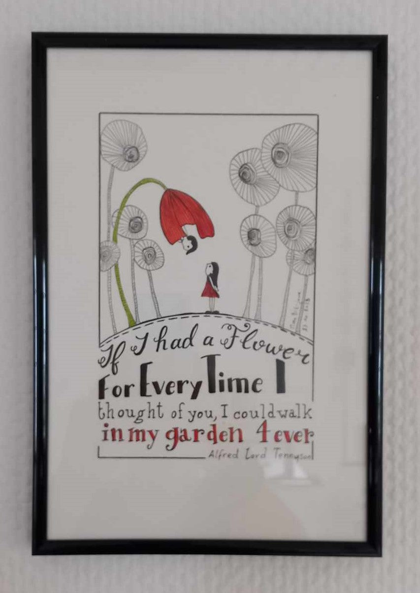 Tekening 'If I had a Flower', origineel - ingekaderd