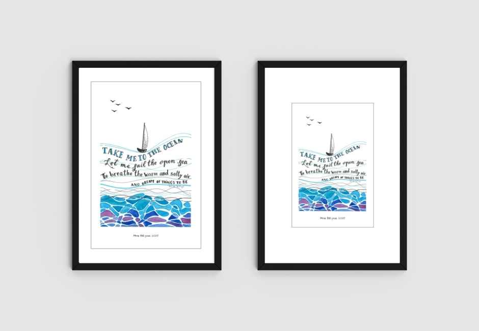 Tekening 'Take me to the ocean' - digitale download A4/A5/A6