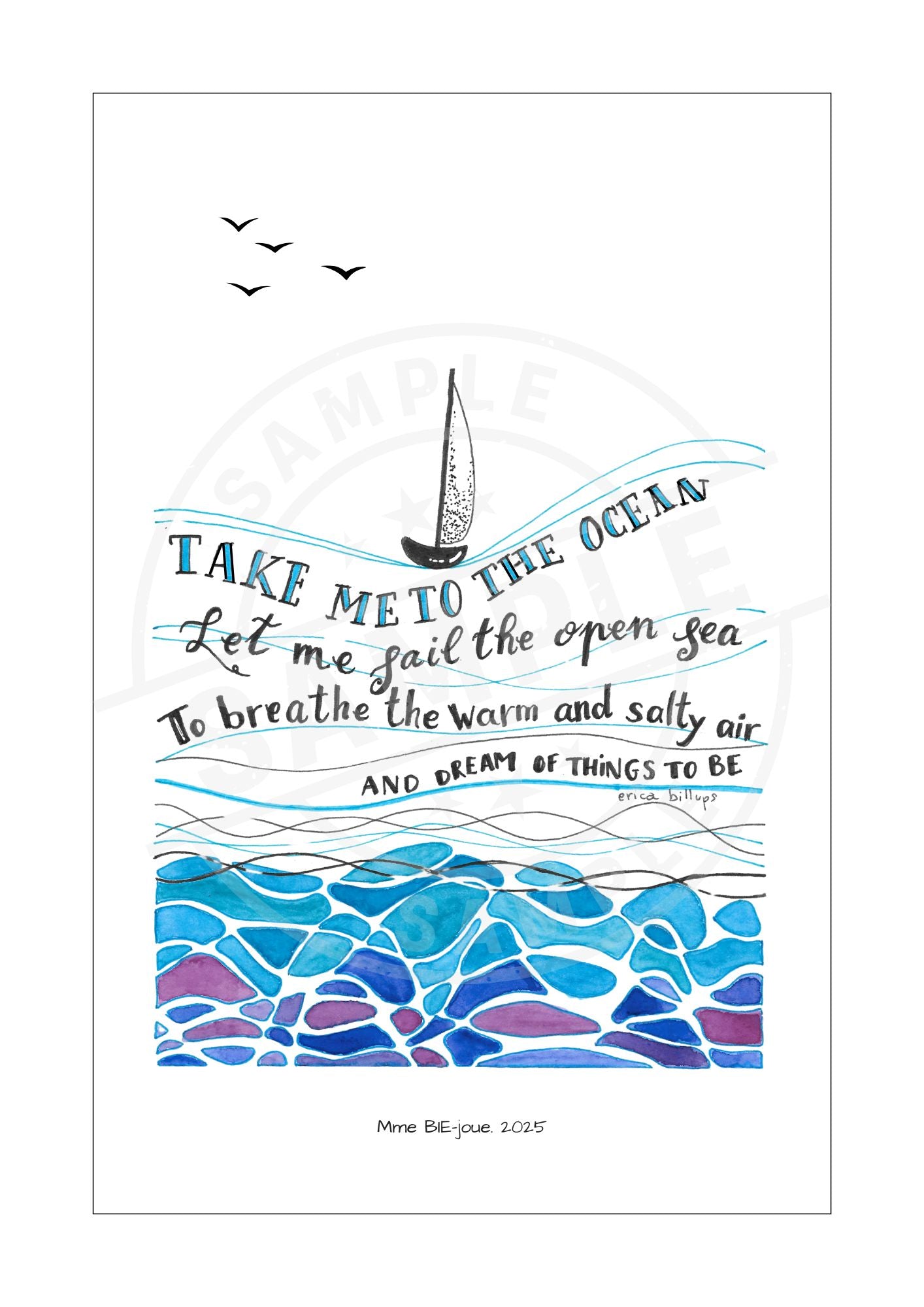 Tekening 'Take me to the ocean' - digitale download A4/A5/A6